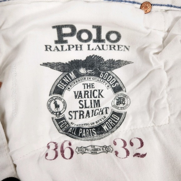Polo Ralph Lauren Varick Slim Straight Stretch Denim Jeans White Mens 36x31 - Picture 9 of 13